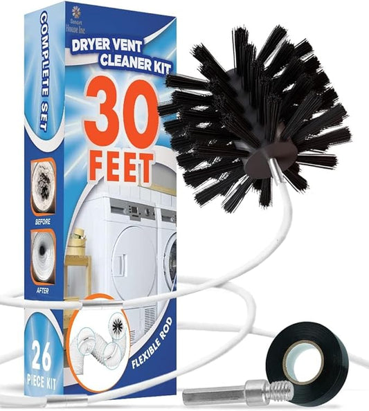 30-Feet Dryer Vent Cleaner Kit - Innovative Lint Remover Reusable Strong Nylon| Flexible Lint Brush with Drill Attachment for Faster Cleaning 30 Feet Long