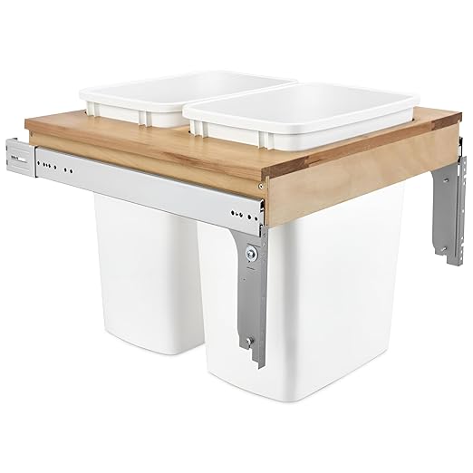Rev-A-Shelf 35 Qt Top Mount Double Pullout Under Cabinet Kitchen Trash Cans for Base Cabinets, 150 Pound Rated Full-Extension Slides, Min Opening Width of 21", White, 4WCTM-24DM2