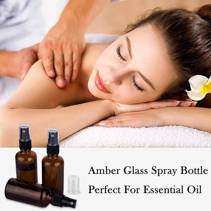9 Pack Amber Glass Small Spray Bottles, 2oz Travel Fine Mist Empty Mini Spray Bottles for Essential Oils and Hair