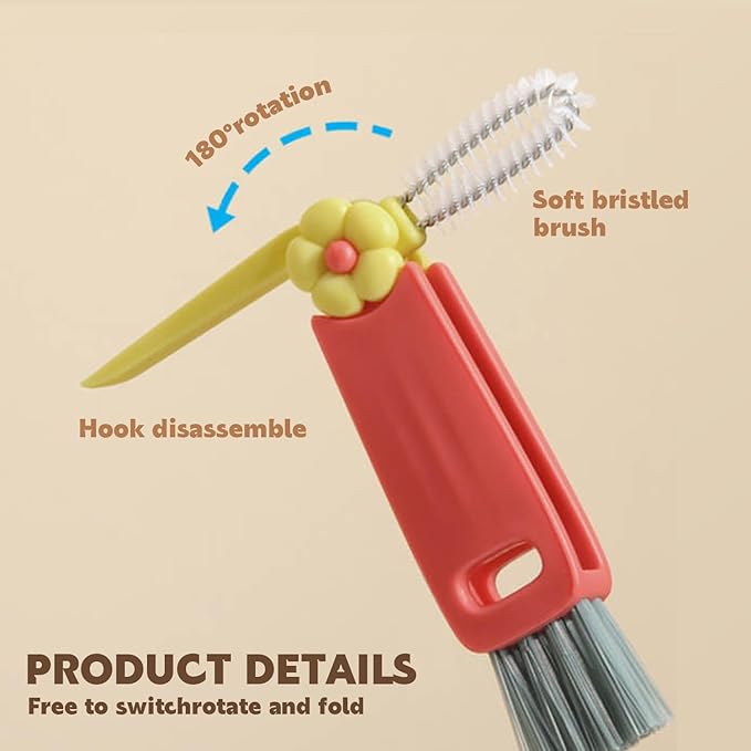 HRXFOZ 3 in 1 Multifunctional Cleaning Brush, Crevice Cleaner for Bottle Gap Tight Spaces, Portable Cup Lid Cleaner (6 PCS)