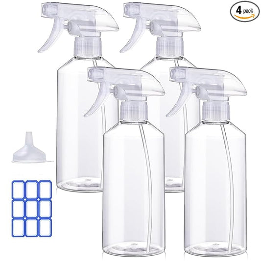 JohnBee Plastic Spray Bottle (4 Pack, 16 Oz) Heavy Duty Spraying Bottles Leak Proof Mist Empty Water Bottle for Cleaning Solution Planting Pet with Adjustable Nozzle Weighing Scientific