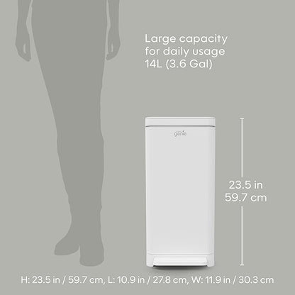 Compost Genie Kitchen Compost Bin, White Stainless-Steel Large, 3.6 Gallon, Indoor Odorless Composting, Hands-Free, Washable Parts, Includes 8 Tear-Off Compostable Bags and 4 Carbon Filters