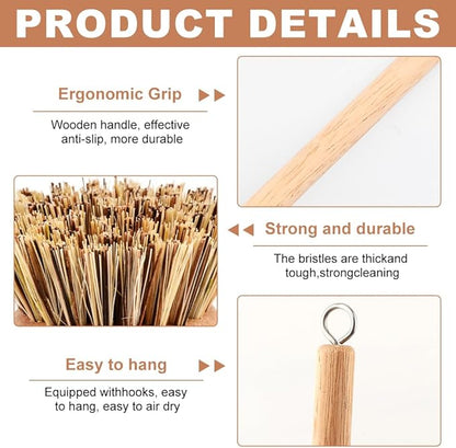 Bamboo Dish Brush with Handle - 3 Replacement Heads, Soft Bristles Kitchen Brush, Bamboo Dish Scrubber for Dishes Vegetable, Pots and Pans, Kitchen Utensils(Color:Wood)
