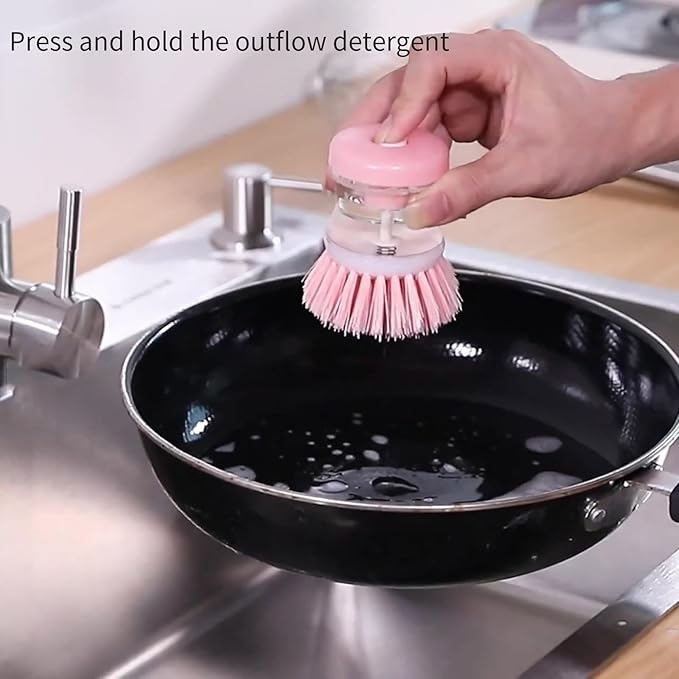 Dish Brush with Soap Dispenser, Dish Scrubber with Soap Dispenser with Comfortable Holder for Pot Pan Sink Cleaning, Dish Scrubber Brush, Soap Dispensing Dish Brush, 1pack, Green