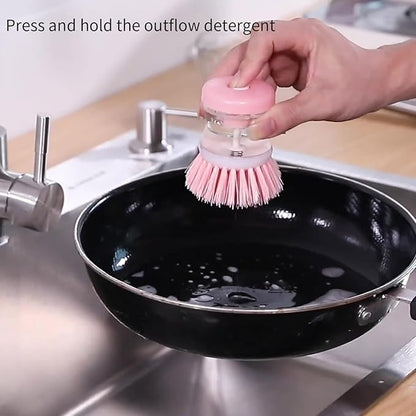 Dish Brush with Soap Dispenser, Dish Scrubber with Soap Dispenser with Comfortable Holder for Pot Pan Sink Cleaning, Dish Scrubber Brush, Soap Dispensing Dish Brush, 1pack, Green