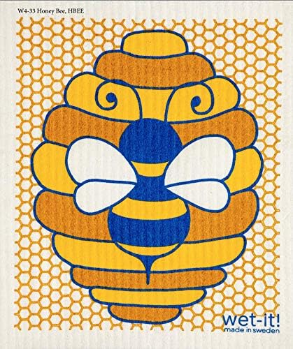 Wet-It! Swedish Dishcloth Set (Honey Bee, Set of 2) – Reusable and Washable Dishcloths, Multi-Purpose Absorbent Cloths for Kitchen, Bathroom, and Household Cleaning, Durable and Non-Scratch