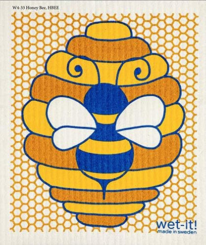 Wet-It! Swedish Dishcloth Set (Honey Bee, Set of 2) – Reusable and Washable Dishcloths, Multi-Purpose Absorbent Cloths for Kitchen, Bathroom, and Household Cleaning, Durable and Non-Scratch