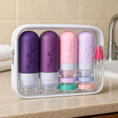 Tocelffe TSA Approved Travel Containers for Toiletries - Leak Proof Silicone Bottles, Refillable Liquid Travel Essentials for Shampoo, Conditioner, Lotion