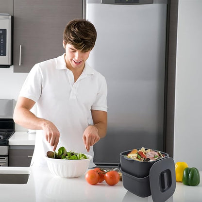 4-Liter Kitchen Compost Bin with Handles for Countertop Food Scrap Collection.Dary Gray-4L-US