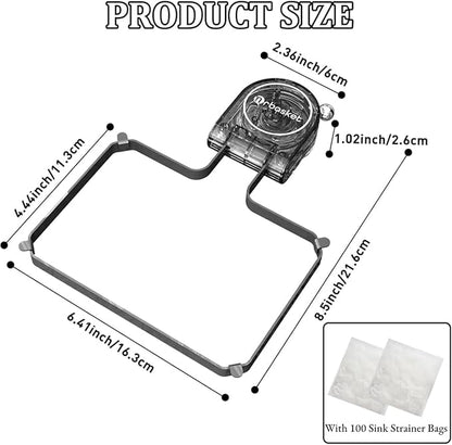 Kitchen Sink Strainer with 100 PCS Filter Mesh Bag, Food Waste Filter Basket, Suction Cup Folding Washing Vegetables and Fruits Drying Bag Holder(Grey)