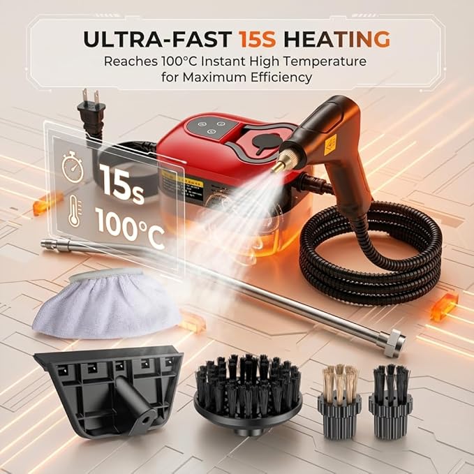 2500W Handheld Steam Cleaner for Home: High Temperature Pressurized Steamer with 6 Adjustable Levels for Cleaning - Portable Multi-Surface Steam Cleaning Machine for Kitchen, Furniture (black)