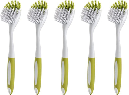 Dish Brush with Handle, Stiff Bristles Dish Scrubber for Pots, Pans & Sink Cleaning, 5 Pack