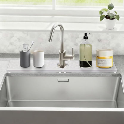 Sink Water Splash Guard, Stone Faucet Mat for Kitchen Sink, Water Absorbing Stone Drying Tray for Bathroom, Prevent Moisture for Kitchen Bathroom Counter, Matte white, 30" x 4"