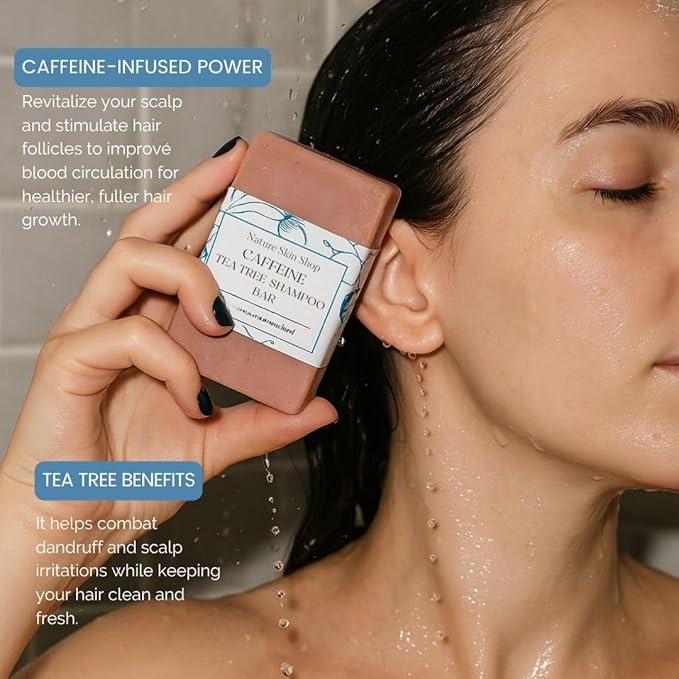 Nature Skin Shop Caffeine Shampoo Bar for Hair Growth and Thinning, with Tea Tree Oil for Oily, Itchy & Dandruff Prone Scalp, Sulfate-Free, Energizing Scalp Detox
