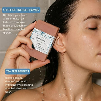 Nature Skin Shop Caffeine Shampoo Bar for Hair Growth and Thinning, with Tea Tree Oil for Oily, Itchy & Dandruff Prone Scalp, Sulfate-Free, Energizing Scalp Detox