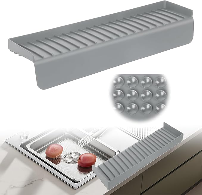 Silicone Sink Edge Protector with Suction Cup 4" x 20",Kitchen Sink Splash Guard for Kitchen, Bathroom Sink, Steel, Granite, Quartz Countertops,Multifuctional Sink Accessories (Gray)