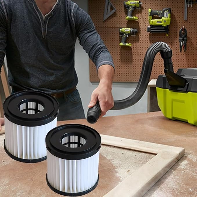 2 Pack Washable HEPA Filter Replacement for Ryobi 18V ONE+ Wet/Dry Vacuum Cleaners PCL733, PCL734, P3240 with Cleaning Brush, Compare to Part# A32VC05, A32RF08
