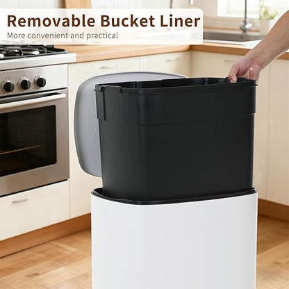 PayLessHere Stainless Steel Trash Can with Lid - Removable Inner Bucket, Foot Pedal Soft Close for Office, Home, Kitchen (White, 13 G)