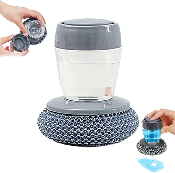 Comfort Grip Soap Dispensing Kitchen Scrub, Kitchen Scrub Brush with Built-in Soap Dispenser Without Soap, Replaceable Nylon Bristles, Non-Slip Handle for Cleaning Dishes (1pcs)
