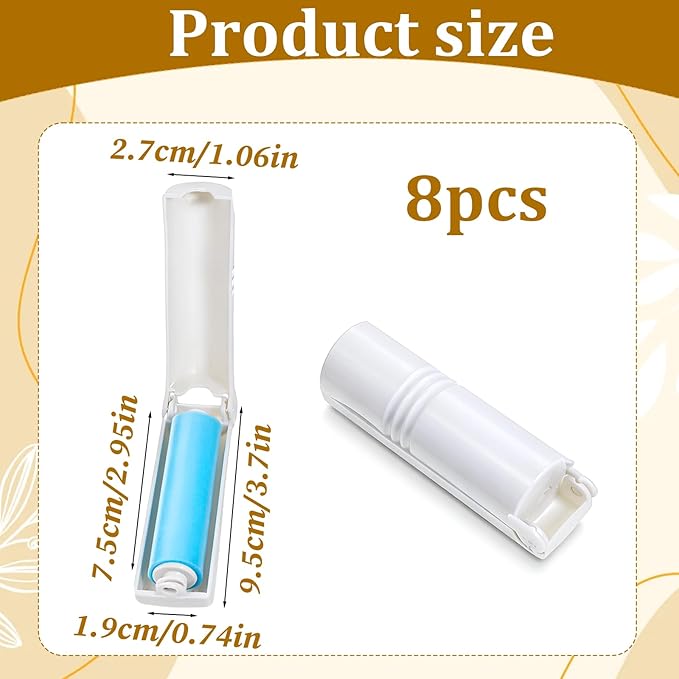 Mini Lint Roller for Travel, 8 Pcs Reusable Washable Hair Remover Lint Rollers with Sticky Gel Foldable Hair Lint-Roller for Clothing, Pet Hairs, Car Seats (3.7 x 1.1 in)