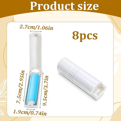 Mini Lint Roller for Travel, 8 Pcs Reusable Washable Hair Remover Lint Rollers with Sticky Gel Foldable Hair Lint-Roller for Clothing, Pet Hairs, Car Seats (3.7 x 1.1 in)