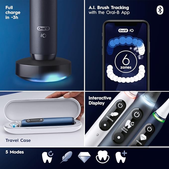 Oral-B iO Series 7G Electric Toothbrush with Replacement Brush Head, White Alabaster