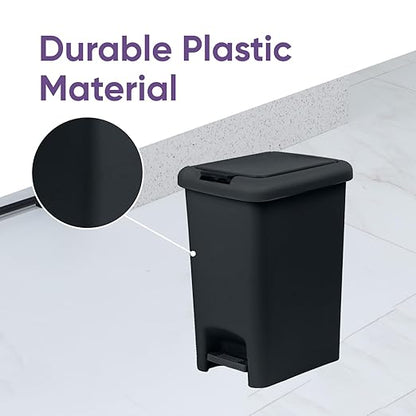 Superio 10L Slim Step & Push Trash Can - 2.7 Gallon Dual Opening, Compact Design (10.63"x7.68"x13.53") - Black