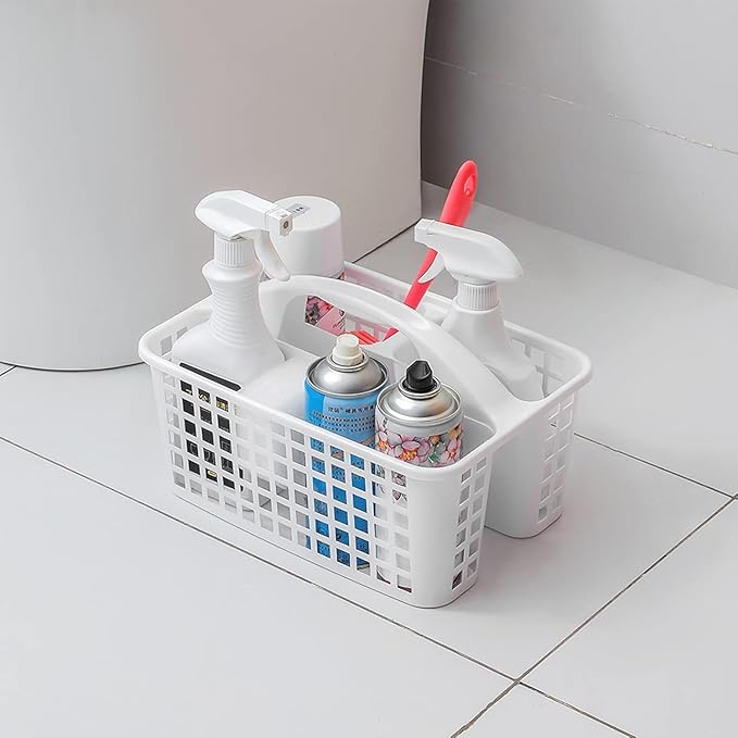 Portable Shower Caddy Basket,Convenient Cleaning Supplies Organizer with Compartments and Handle,Ideal for Bathroom, Bedroom, Kitchen, College Dorm,Garden,etc.white-2 Pcs