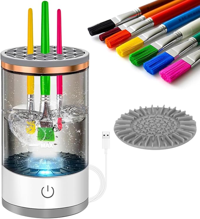 Vodolo Electric Paint Brush Cleaner Machine,Easy Premium paintbrush Cleaner Professional Automatic Spinning Water Color Brush Cleaning Tool Cleanser Machine,Painting Artist Accessories