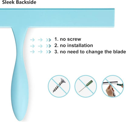 Squeegee for Shower Glass Door, 11-Inch Shower Squeegee for Glass Doors, Bathroom Silicone Squeegees Wiper for Shower with Non-Slip Handle, No-Drilling Silicone Hanging Hook, for Tiles (Blue)