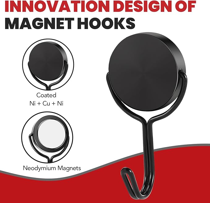 Buelkmag Magnetic Hooks 50LBS 2026 Cruise Ship Essentials Heavy Duty Magnet Hook for Cruise Cabins Strong Swivel Magnets with Hook for Hanging Refrigerator Classroom Home Kitchen Grill 4 Pack-Black