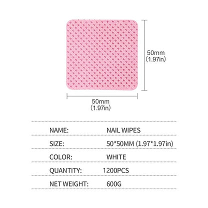 BLUERISE Lint Free Nail Wipes Pink 1200pcs Nail Polish Remover Pads Soft Absorbable Eyelash Extension Glue Cleaning Wipes