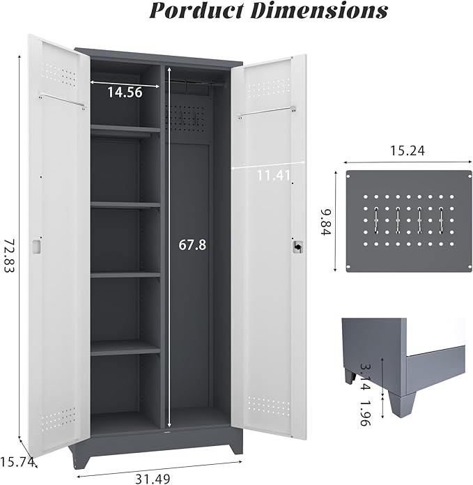 Storage Cabinets,Metal Lockable Storage Cabinet with Locking Doors,Tall Utility Cabinets for Garage,Laundry,Office,Grey&White