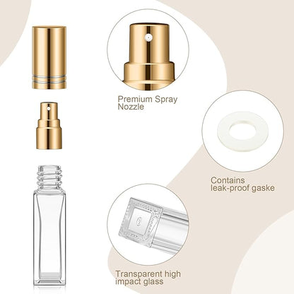 Domensi 30 Pcs 10/15/20/30 ml Perfume Travel Refillable Glass Bottles Spray Bottle Perfume Atomizer for Cologne Dispenser Leak-proof Fragrance Bottles Atomizer Pump Kit (20 ml,Gold)