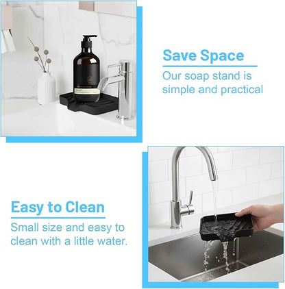 Grevosea Sponge Holder for Kitchen Sink, Silicone Dish Sponge Holder with Drain Spout Soap Dish Tray for Shower Bathroom Scrubbers Kitchen Sink Organizer Accessories (Black)