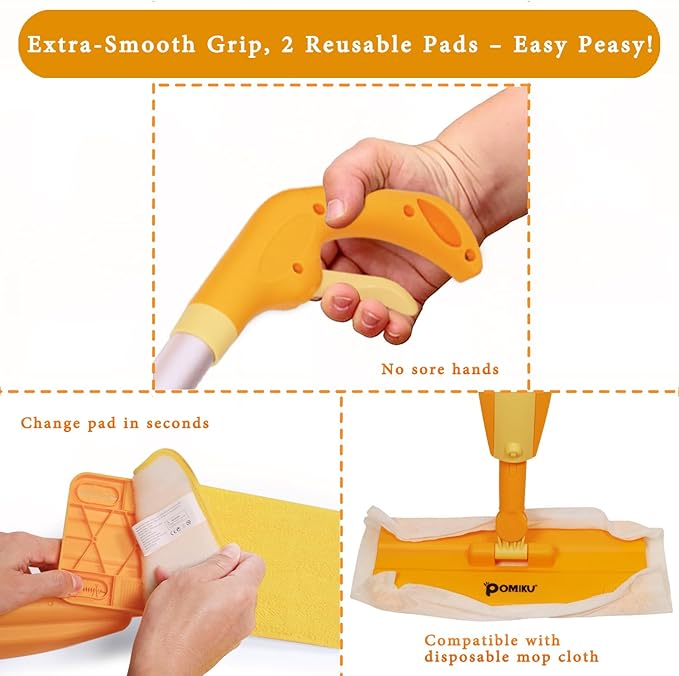 2PACK Kids Mops-Real Spray, No Batteries| Compatible with Disaposable Duster| Montessori Toys for Toddlers Age 2-5 Year Old, Kitchen Cleaning Set Gifts for Boys Girls (4 Microfiber Pads)