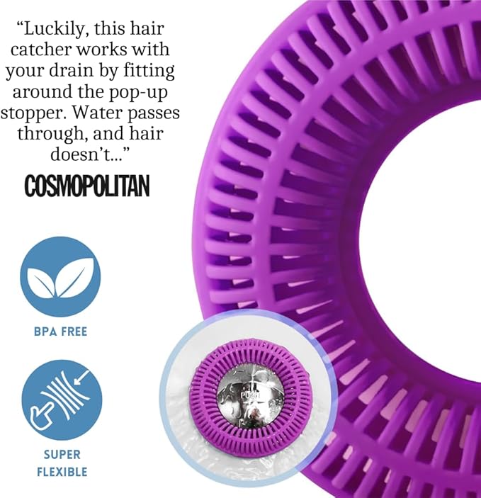 TUB RING The Ultimate Tub Drain Protector Hair Catcher/Strainer/Snare, Regular - Purple