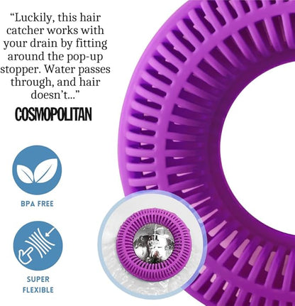 TUB RING The Ultimate Tub Drain Protector Hair Catcher/Strainer/Snare, Regular - Purple