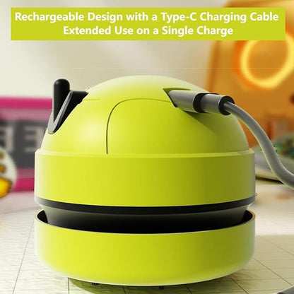 Desktop Vacuum Cleaner, Robot Design USB Rechargeable Cordless Mini Vacuum with 3-Speed Adjustment, LED Display & Detachable Nozzle for Home, Office, Car, Keyboard and Desk Cleaning,Green