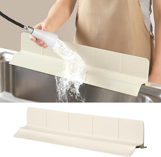 23" Ultra Silicone Sink Splash Guard Released in 2025/Dec,Self-Draining Water Splash Guard for Kitchen Sink,Bathroom and Island,with 3.5" High Splash Guard & 7 Strong Suction Cup (Beige)