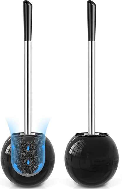 Toilet Brush and Holder 2 Pack, 304 Stainless Steel Toilet Brush with Extended and Durable Comfortable Brush Handle, Toilet Bowl Brush for Bathroom Toilet - Ergonomic, Pratical Durable (Black)