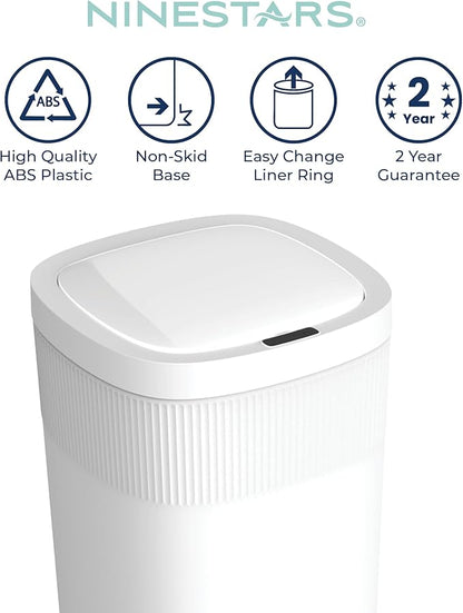 Ninestars Touch Tap & Motion Sensor Trash Can for Kitchen and Bedroom, 13 Gal 50L High-Grade ABS Body (Rectangular, White)