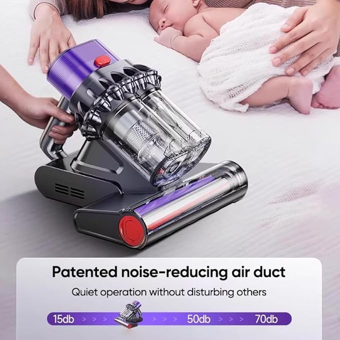 RAINPOT Saker Powerful UV Bed Vacuum Cleaner, 5-Cyclone Cordless Vacuum with Digital Display, 14kPa Strong Suction HEPA Filter, Portable Hand Vac for Mattress Carpet Pet Hair