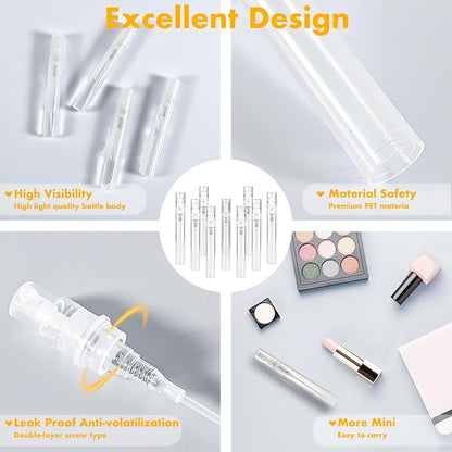 Chiallco Mini Perfume Sample Bottles, 10 Pack 5 ml Plastic Small Perfume Spray Bottle, Fine Mist, Portable Perfume Travel Refillable Bottle, Upgraded atomizer sprayer for perfume, Clear
