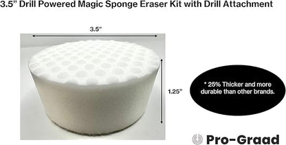 3.5” Drill Powered Magic Sponge Eraser 6 Pieces Kit with Drill Attachment | 25% Thicker Ultra Durable Melamine Cleaning Eraser Pads for Bathroom Kitchen Floors Walls Baseboards Crayon Marker and More
