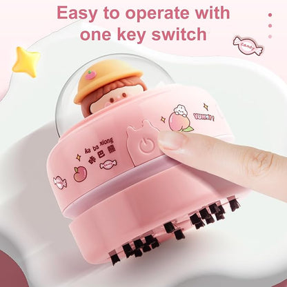 Talent Star Mini Desktop Vacuum Cleaner, Portable Battery Powered Vacuum Cleaner for Desk Cordless 360-degree Rotatable Desktop Vacuum for Cleaning Eraser Crumbs Hairs Crumbs Keyboard Pink