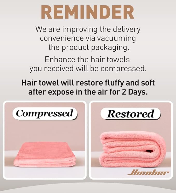 Hicober Microfiber Hair Towel, 2Packs Hair Turbans for Wet Hair, Drying Hair Wrap Towels for Curly Hair Women Anti Frizz(Pink,Grey)