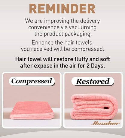 Hicober Microfiber Hair Towel, 2Packs Hair Turbans for Wet Hair, Drying Hair Wrap Towels for Curly Hair Women Anti Frizz(Pink,Grey)