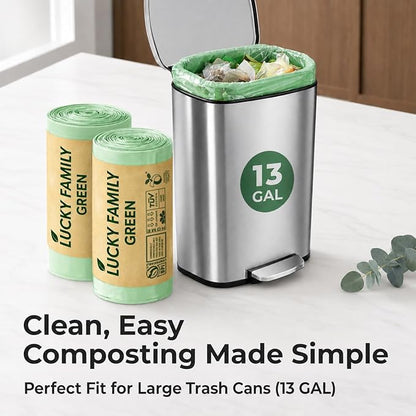 Compostable Trash Bags for Kitchen Compost Bins - 13 Gallon Drawstring Compost Bags, Green Compostable Bags Heavy Duty 1.02 Mil, 49.2 L Tall Kitchen Food Scrap Bags, BPI ASTM D6400, PFAS-Free
