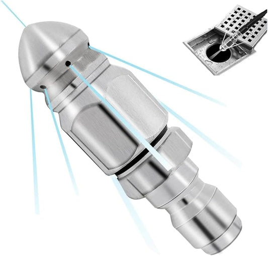 1pc Sewer Jetter Kit for Pressure Washer, Sewer Cleaning Tool High-Pressure Nozzle for Pressure Washer,1 Front Jet And 6 Rear Jets Pressure Washer Nozzle with 1/4" Quick Connector, 5000psi